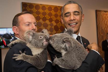 Tony Abbott & Barack Obama meet Koalas at G20 Leaders Summit, Brisbane