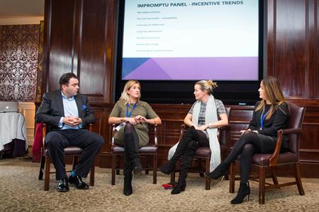 Event planners panel from left to right: Russell Allen, Crescendo; Jenny Graham, Quintessentially Travel; Holly Mills, Penguins; Caroline Lumgair, Eventful