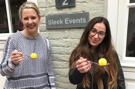 Lily Johnson (L) and Chiara Gambin (R) will be competing in the egg and spoon race at Sleek's charity fundraising sports day