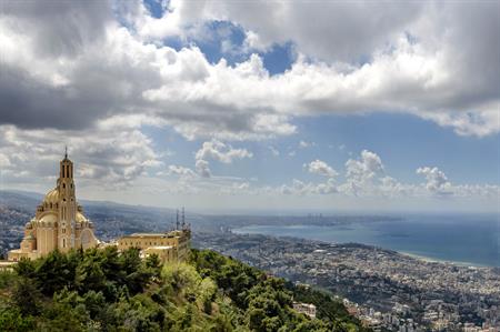 View of Harissa monastery with Beirut in the background