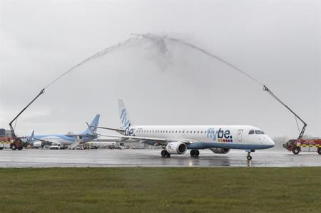Water salute at inaugural flight