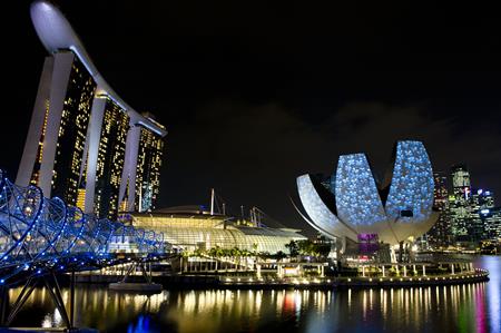 Marina Bay Sands and the ArtScience Museum (right)