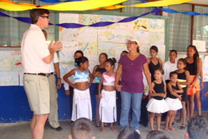 FICO chief executive Mark Green speaks at the Buena Vista School in Costa Rica