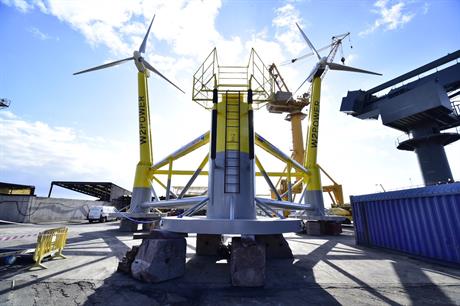The double-turbine platform is able to rotate in to the wind, similar to a weather vane