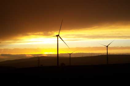 Vestas 2 MW turbines at Erg Renew's 24 MW Faeto wind farm in the southern Italian region of Apulia