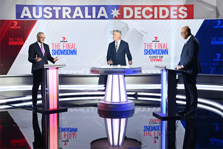 Labor Prime Minister Anthony Albanese (L) and Coalition leader Peter Dutton (R) debate (pic credit: Pool/Getty Images)