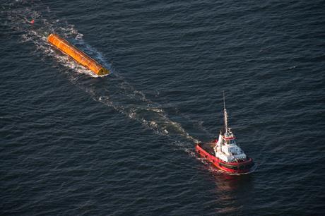 An offshore monopile foundation being shipped