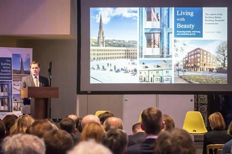 Housing secretary Robert Jenrick at the Building Beautiful Commission report launch last month. Pic: MHCLG
