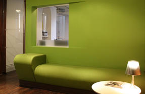 The Office Marylebone: upholstery designed to mimic railway carriages