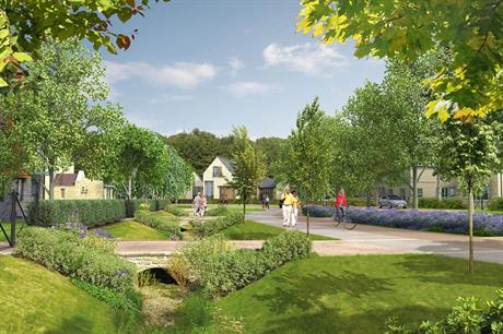 An artist's visualisation of the finished scheme (above) and (below) a masterplan image of the development