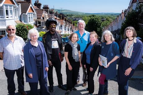 Consultation: Lewes Town Council clerk Steven Brigden (fourth from the right) explained policies to members of the local community while the steering group’s Kirsten Firth (fourth from the left) helped to inform residents about ecosystems
