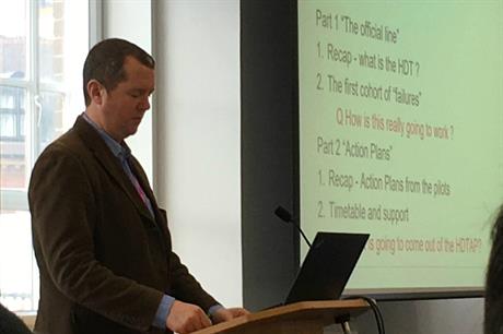 Planning Advisory Service programme manager Richard Crawley speaking at yesterday's heads of planning conference