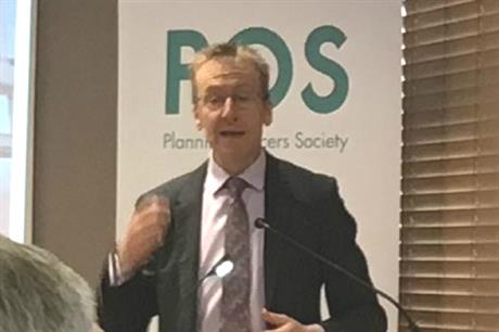 MHCLG director of planning Simon Gallagher speaking at the POS annual conference yesterday