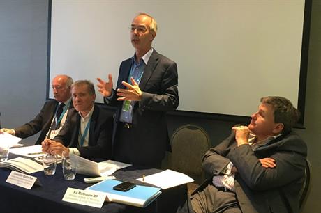 Councillor Martin Tett (standing), chair of the LGA environment, economy, housing and transport board, speaking at the TCPA fringe event