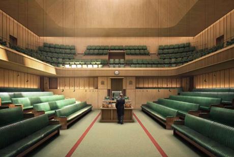 Visualisation of the proposed temporary Commons chamber. Image by House of Commons