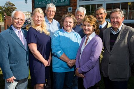 Ferring team: (back) working group members Geoff Mines, Trevor Hill, Tony Cooper and Peter England; (front) CRTBO client group chair Paul Webster, assistant parish clerk Nadine Phibbs, parish council chair Carole Robertson, parish clerk Amanda Howcro