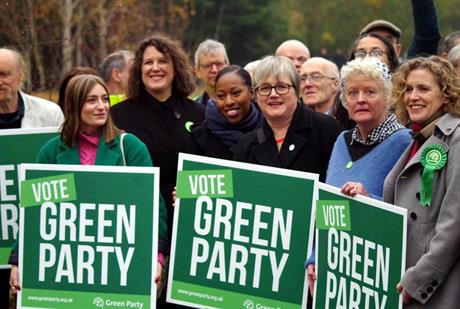 Activists at the launch of the Green Party 2019 general election manifesto. Image by John Blower, Flickr