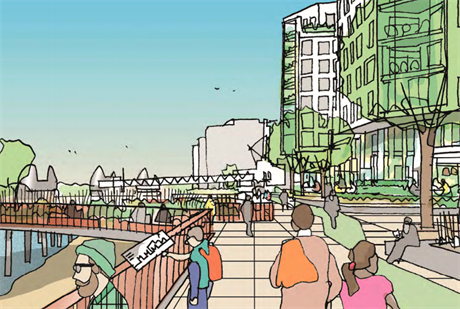Preliminary sketch of Charlton Riverside proposals. Image by Hyde Housing