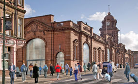 An artist's impression of the exterior view of Nottingham station