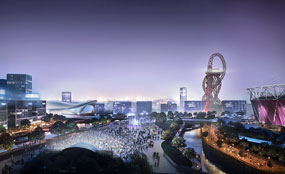 A CGI of the Olympic Park's south plaza
