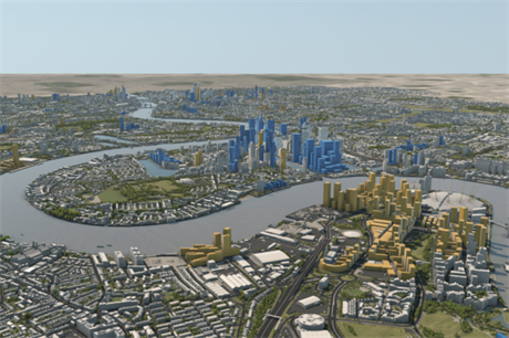 The tall buildings pipeline, as modelled by Vu.City, with blue buildings being under construction and yellow being consented (PIC NLA/Vu.City)