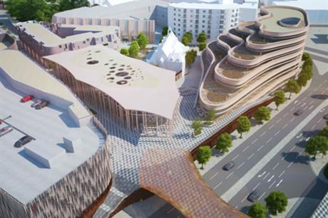 The Swansea Central design includes seven buildings on the north side of the site, and three to the south, linked via a pedestrian bridge (PIC Acme)