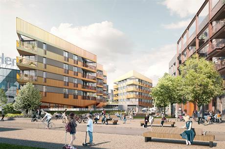The first homes at East Wick and Sweetwater will be accompanied by a neighbourhood centre (PIC Studio Egret West)
