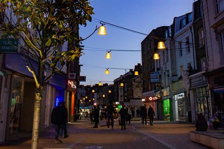 Outdoor 'lampshades' in Hackney's Mare street create a distinctive experience for pedestrians (PIC Light Follows Behaviour)