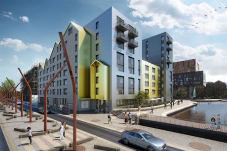 The Lampwick development's homes and terrace look over the Ashton canal