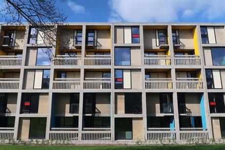 At Beton House concrete balconies have been restored and bright blocks of primary colour introduced (PIC Jon Phipps)