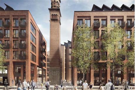 New piazza provides setting for one of the towers (PIC Jestico + Whiles)