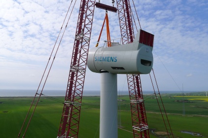 Siemens SWT-6.0 120 being installed at a test site in Denmark