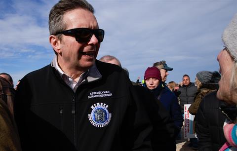 Assemblyman Gerry Scharfenberger attended a 'Save the Whales' rally calling for a halt to offshore wind development off New Jersey last month (Criedt: Kena Betancur/VIEWpress/Getty)