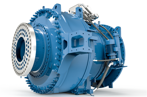 NGC is now focusing on medium-speed drivetrains, including this 13.5-15.0MW gearbox, which many OEM’s prefer to high-speed systems for large offshore turbine. Note the (horizontal) gearbox side torque support 