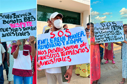 Indigenous communities are protesting construction of the Windpeshi wind farm in La Guajira, Colombia (pic credit: Nacion Wayuu)