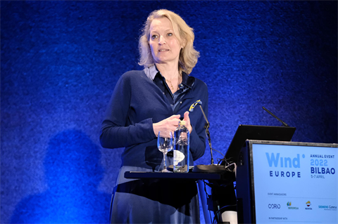 European Commission director general for energy Ditte Juul Jørgensen speaking at the opening session of WindEurope's annual conference in Bilbao, Spain