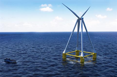 Eolink is developing a pyramid-shaped floating wind turbine concept with the nacelle supported by four masts rather than a single tower