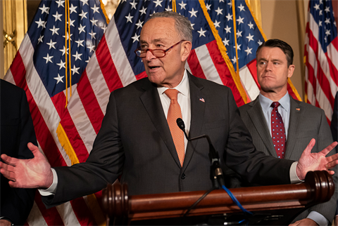 Senate majority leader Chuck Schumer announced the deal yesterday (above) after reaching a deal with the rebel Democrat who had opposed previous versions (pic credit: Nathan Howard/Getty Images)