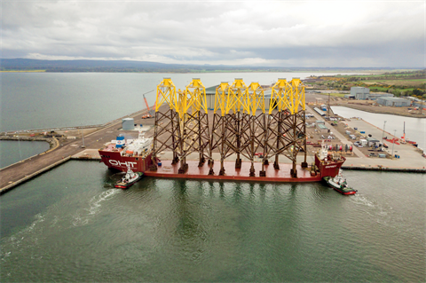 Jacket foundations arrive at the Port of Nigg for installation at the Moray East offshore wind farm (pic: Global Energy Group)