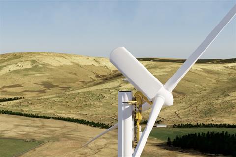 An artist's impression of how SenseWind's technology will look lifting the nacelle and rotor into place on top of a turbine tower