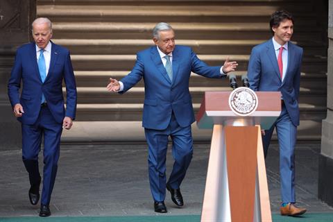 The Mexican president – known as AMLO – flanked by US president Biden (left) and Canada's prime minister Justin Trudeau at a meeting in January (Image credit: Hector Vivas/Getty Images) 
