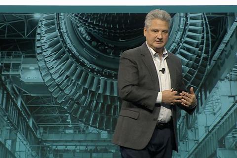 GE's CEO of onshore wind Vic Abate speaking at the US company's investor day event