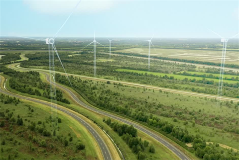 An artist impression of what the planned wind farm at the Papenburg test track will look like 