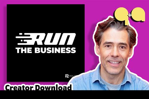 Graphic illustration showing the album art for Run The Business and a photo of host Anthony Gay