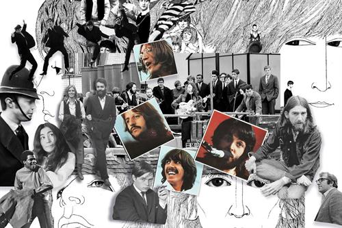 A composite illustration made from various photographs of The Beatles