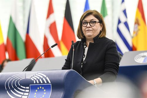 Transport commissioner Valean during Thursday's plenary debate. Photo: Philippe Stirnweiss / EP