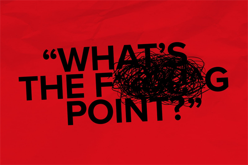 Headline stating "what's the f***ing point?"