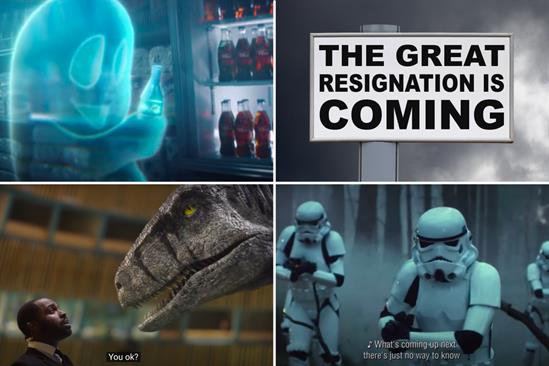 Campaign podcast: (from top-left, clockwise) Coca-Cola's new ad, the Great Resignation, Lego's Christmas spot and the UN