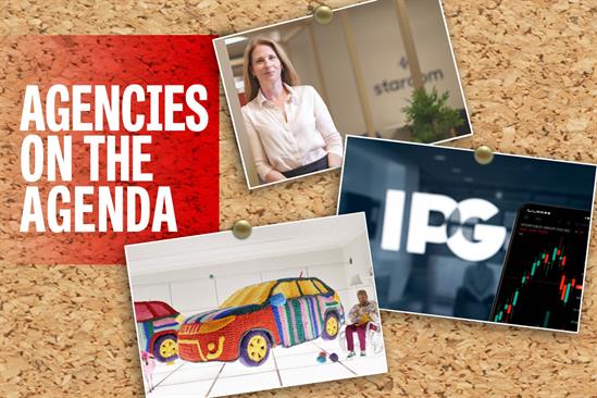 From top down: Starcom's Louise Peacocke, IPG logo (Getty Images) and a knitted Suzuki car