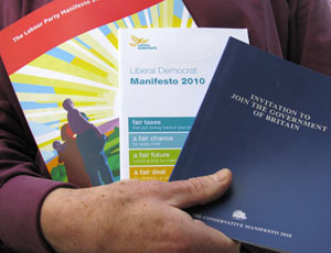 Labour, Liberal Democrat and Conservative manifestos